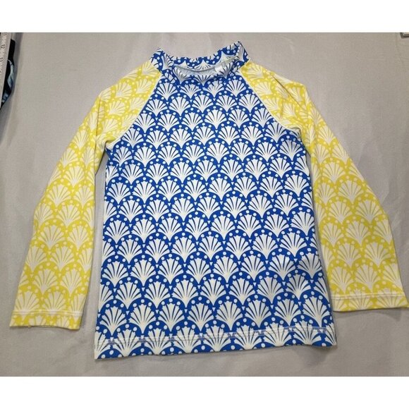 NWT Boden Girls 5-6 Years Blue and Yellow Hotchpotch Long Sleeve Swim Rash Guard - Picture 1 of 6